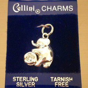 NOS Circus Elephant on Barrel CZ CELLINI 925 STERLING Silver Charm Pendant